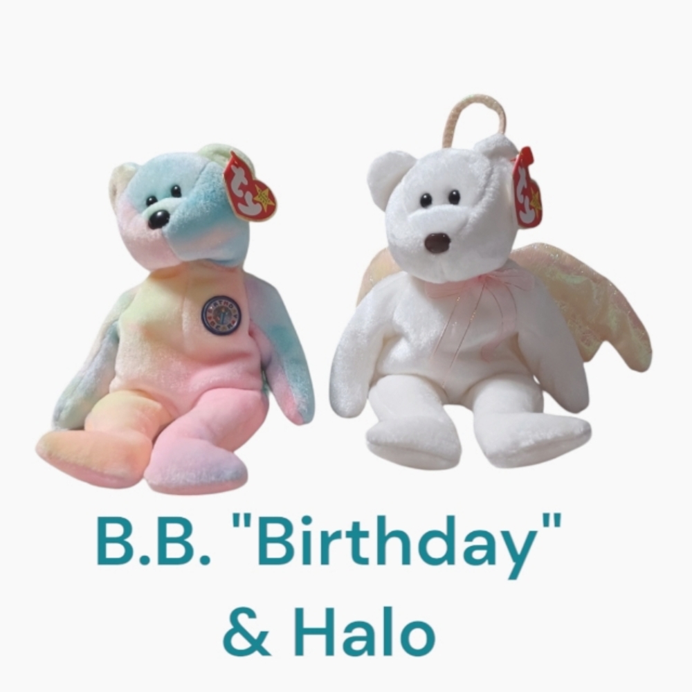🆕 BEANIE BABY • B.B. & HALO bears stuffed animals Angel wings vintage NWT